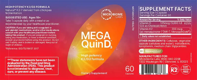 Mega QuinD3 bottle label