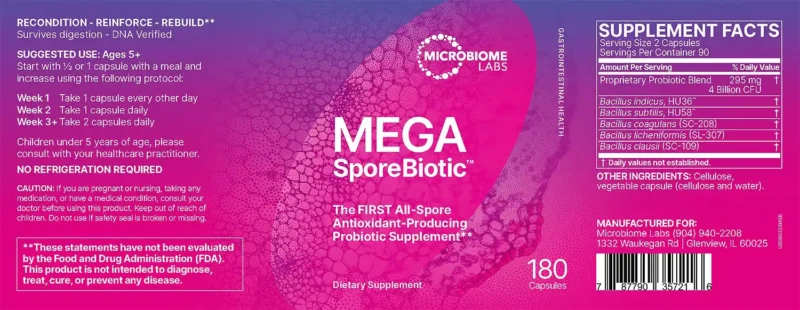 MegaSporeBiotic-180 bottle label